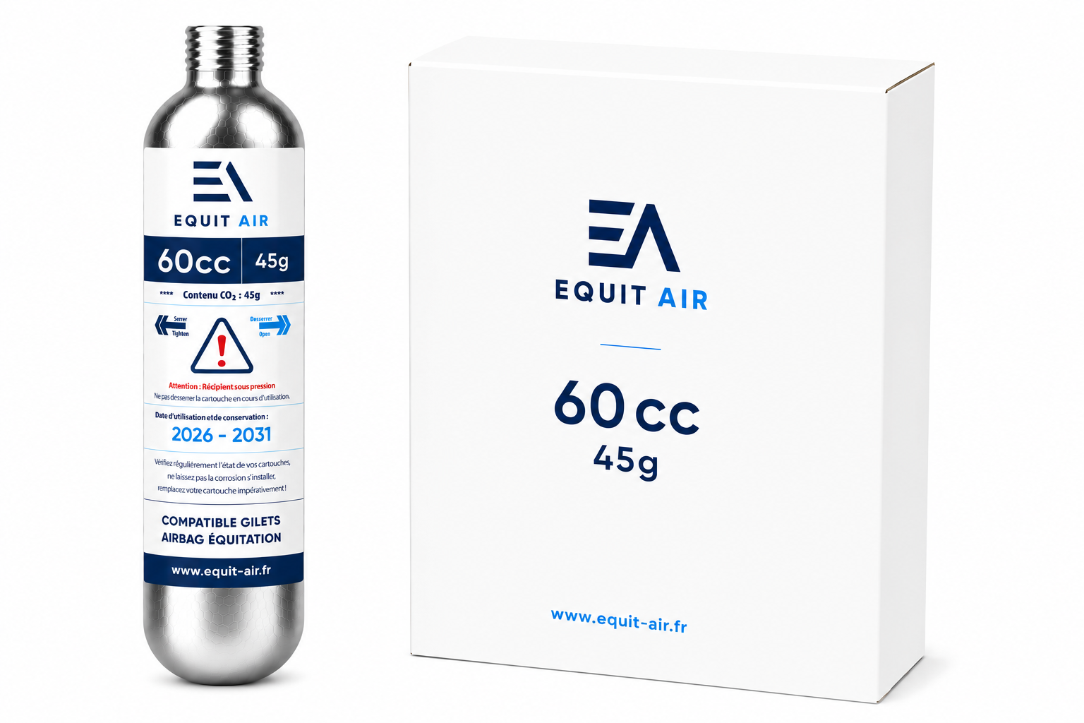 Cartouche CO₂ 60cc - 45g pour gilet airbag d'équitation